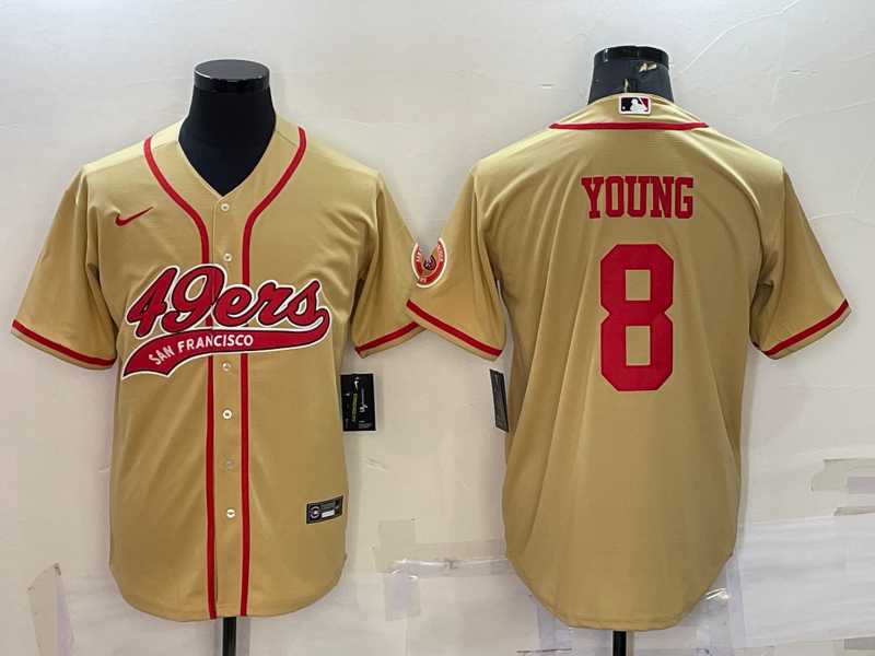 Men%27s San Francisco 49ers #8 Steve Young Gold With Patch Cool Base Stitched Baseball Jersey